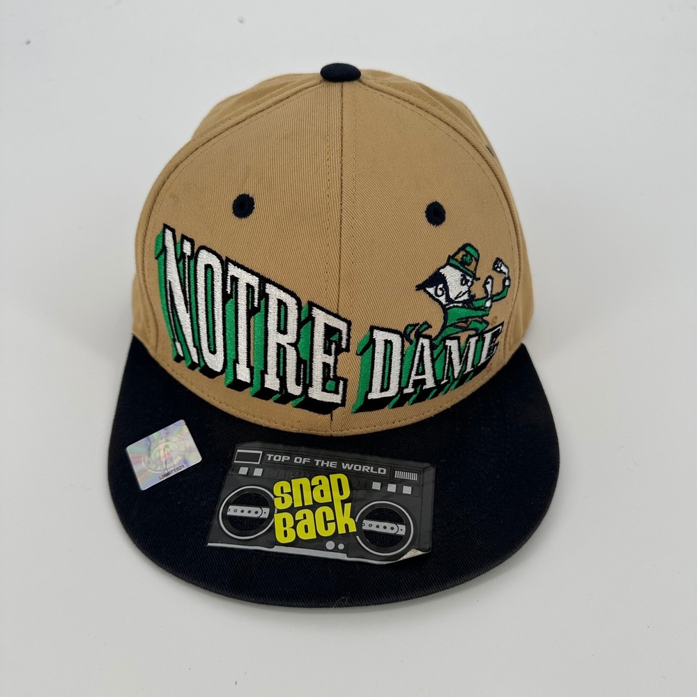 Vintage Top of the World Notre Dame Fighting Irish Snapback Hat Tan Black Brim